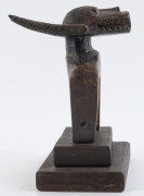 Two African weaving pulleys in the form of horned beasts, carved wood, Baule tribe, Ivory Coast, on later wooden plinths, 18cm and 19cm high overall - 3