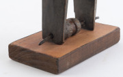 Two African weaving pulleys one with original spool, carved wood, Baule tribe, Ivory Coast, on later wooden plinths, 21cm and 24.5cm high overall - 12