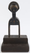 Three African weaving pulleys, carved wood, Baule tribe, Ivory Coast, on later wooden plinths, 17cm, 18cm and 20cm high overall - 8