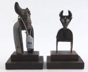 Two African weaving pulleys, carved wood, Baule tribe, Ivory Coast, on later wooden plinths (both loose), 14cm high overall - 2