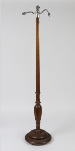 A blackwood standard lamp with triple branch chrome and glass top, circa 1920 ​168cm high