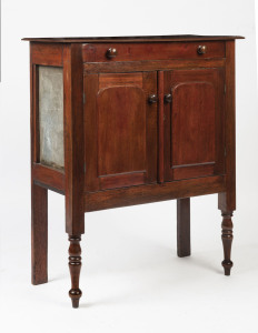 An antique Colonial meat safe, cedar and hardwood with zinc sides and Baltic pine backing boards, South Australian origin, 19th century, 108cm high, 91cm wide, 41cm deep