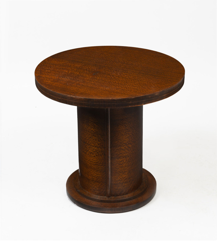 An Australian Art Deco circular occasional table, silky oak, Queensland origin, circa 1930, 50cm high, 55cm diameter