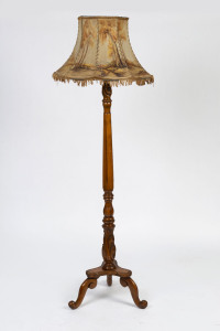 A Tasmanian huon pine standard lamp with hand painted celluloid shade, circa 1920s, ​170cm high