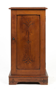 An antique Australian pot cabinet, Tasmanian huon pine, circa 1890, 83cm high, 41cm wide, 38cm deep