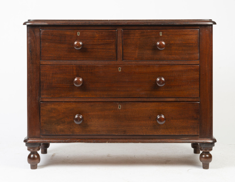 An antique Australian cedar four drawer chest, circa 1880s, 81cm high, 104cm wide, 48cm deep