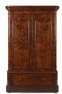 An antique huon pine two door wardrobe with blanket drawer, circa 1880, 220cm high, 145cm wide, 59cm deep