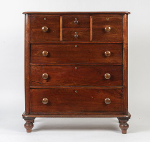 An antique Australian cedar chest of seven drawers, 19th century, 123cm high, 110cm wide, 51cm deep