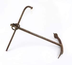 A vintage boat anchor, 20th century, 79cm high, 63cm wide