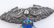 An antique Chinese silver and enamel pendant on silver dragon choker, Qing Dynasty, 19th century, ​the pendant 10cm high, 12cm wide, 1.5cm deep, the choker 21cm wide - 2