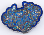 An antique Chinese silver and enamel pendant on silver dragon choker, Qing Dynasty, 19th century, ​the pendant 10cm high, 12cm wide, 1.5cm deep, the choker 21cm wide - 8