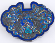 An antique Chinese silver and enamel pendant on silver dragon choker, Qing Dynasty, 19th century, ​the pendant 10cm high, 12cm wide, 1.5cm deep, the choker 21cm wide - 11