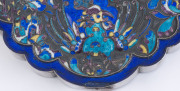 An antique Chinese silver and enamel pendant on silver dragon choker, Qing Dynasty, 19th century, ​the pendant 10cm high, 12cm wide, 1.5cm deep, the choker 21cm wide - 13