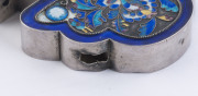 An antique Chinese silver and enamel pendant on silver dragon choker, Qing Dynasty, 19th century, ​the pendant 10cm high, 12cm wide, 1.5cm deep, the choker 21cm wide - 17