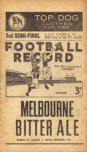 1946 "Football Record"s, comprising 2nd Semi Final - Essendon v Collingwood (resulted in a draw, and was replayed a week later); plus Preliminary Final - Melbourne v Collingwood. Fair/Good condition.