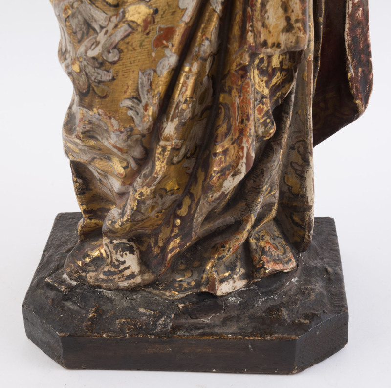 The Virgin Mary statue, carved wood and polychrome finish with gilded ...