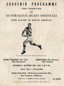 OVERSEAS MATCHES: Rare group including 1963 Geelong v Melbourne in San Francisco; 1975 North Melbourne v PNG; 1986 Hawthorn v Carlton in Japan; 1987 "Battle of Britain" Carlton v North Melbourne. Fair/VG.