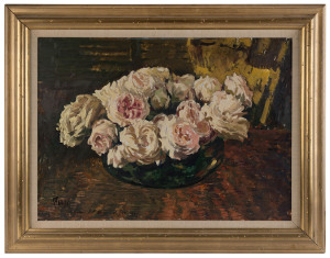 CHARLES WILLIAM BUSH (1919-89) Roses at 24, oil on canvas, titled and signed verso; also signed, dated '80 and dedicated lower right,
