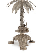 An impressive Colonial Australian silver centrepiece epergne with original glass bowl, base adorned with ram, grass tree and bull, embellished with fern fronds, most likely South Australian origin, 19th century, 38cm high, 23.5cm wide overall - 2