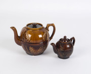 BENDIGO POTTERY fern patterned teapots, 19th century, (2 items), the larger 18cm high, 27cm wide