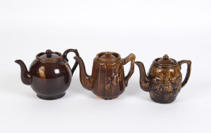 BENDIGO POTTERY three assorted teapots, 19th century, the largest 15cm high, 22cm wide