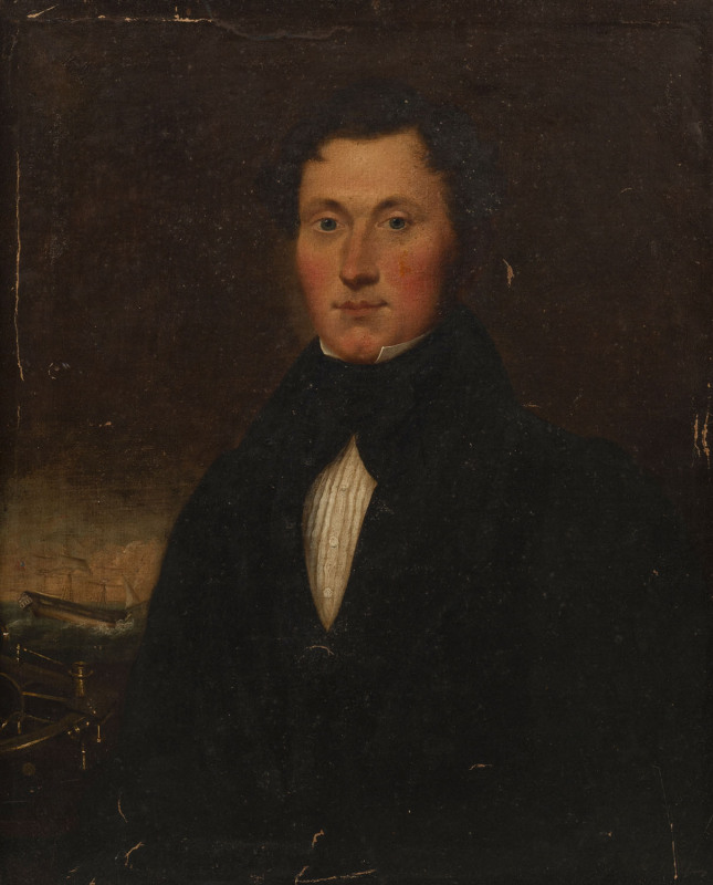 AN ORIGINAL PAINTING OF CAPTAIN JAMES ROBERTSON and a SILVER PRESENTATON CUP: