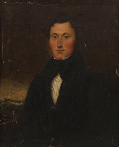 AN ORIGINAL PAINTING OF CAPTAIN JAMES ROBERTSON and a SILVER PRESENTATON CUP: