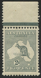 Kangaroos - Third Watermark : 2d Grey Die I, marginal single, superb MUH.