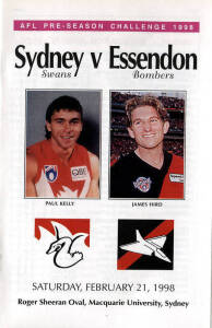 c1998-2008 programmes for pre-season & practice matches (58), nearly all clubs reresented Adelaide (9), Brisbane (6), Carlton (6), Collingwood (10), Essendon (10), Fremantle (2), Geelong (8), Hawthorn (3), Melbourne (8), North Melb (9), Port Adelaide (6),