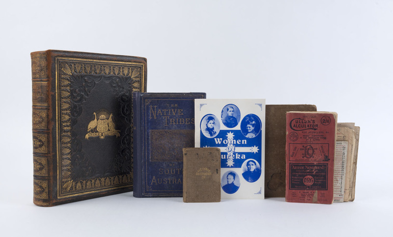 "The VICTORIA GOLD READY RECKONER...." published by Sands & Kenny [1857]; "The Native Tribes of South Australia" by Woods (with all 8 lithographs); "The History of Australasia" by Blair [1878] (with plates and maps), plus a few other reference books. Very