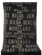 MELBOURNE TRAMWAYS DESTINATION ROLL: large section of roll with destinations including Flinders St, St Kilda Jctn, St Kilda Beach, University, Sth Melb Depot, East Coburg, Sth Melb Beach, Nth Fitzroy/Barkly St, City, Albert Park Beach, City/Nolan St/Arts