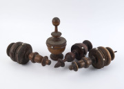 A Colonial blackwood curtain rail plus three additional finials, Tasmanian origin, 19th century, (4 items), ​205cm long