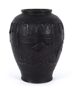 A Chinese bronze vase with landscape scene, early 20th century, ​24cm high