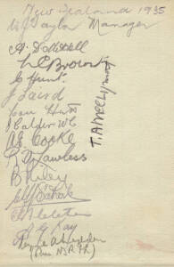 1935 NEW ZEALAND RL TEAM, autograph pages (2) with 16 signatures including Bert Cooke (captain), Lou Brown, Arthur Kay, Cliff Satherley, Jim Laird, Lou Hutt & Jim Calder.