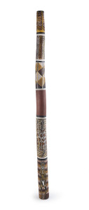A didgeridoo finely decorated with figures, lizards and cross hatched designs, 20th century, ​122cm long