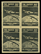 Aerophilately & Flight Covers : Oct.1929 (AAMC.145b) Eyre Peninsula Airways Ltd vignette (black on yellow), block (4), no gum. Extremely scarce multiple. Cat.$750. Provenance: The Nelson Eustis Gold Medal Collection, Leski Auctions, March 2008. - 2