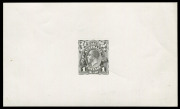 KGV Heads - Single Watermark : THE PERKINS BACON DIE PROOFS: State 2 die proof with a field of horizontal lines behind the King's head, in black on highly glazed thin card (125x75mm) with no endorsements on the face, 'PERKINS BACON & CO LTD/PROOF/...' cac - 4
