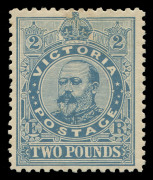 VICTORIA : VICTORIA: 1905-13 (SG.445) Wmk Crown/A Perf.11 KEVII &pound;2 dull blue, light hinge-related gum thins at top, fresh mint. Cat.&pound;1300. - 3