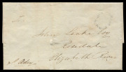 TASMANIA - Postal History : 1832 (Mar.3) outer from Hobart Town to John Leake at Rosedale, with fair strike of the oval "HOBART TOWN/V.D.L" handstamp, signed at lower-left by Stephen Adey, Superintendent of Stock and Farms for Van Diemen's Land Company an - 3