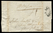 TASMANIA - Postal History : TASMANIA - Postal History: 1833 (Nov.14) Launceston to Campbell Town entire from "H.M. Service" from Lewis Gilles to John Leake showing a very good strike of the Type 2 double oval handstamp of Launceston, rated 4d following t - 2