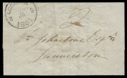 TASMANIA - Postal History : TASMANIA - Postal History: 1851 (Jan.3) Bank of Australasia (Launceston) folded printed notice sent locally and rated "2", with bold and largely complete strike of '1.O.CLOCK/3JA3/1851' datestamp in black. [The 1 o'clock datest - 3