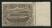 TASMANIA : TASMANIA: 1905-11 (SG.253c) Typo Using Electrotyped Plates 3d brown Mixed Single Line Perf 12.4 and 11, with mixed vertical gauges at right, few tonespots and patch of lost gum on reverse, BW: T51 - Cat $600 (SG Cat. £425). - 2