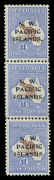 NEW GUINEA - 'N.W./PACIFIC/ISLANDS' Overprints : 1915-16 (SG.99) Kangaroos Third Wmk &pound;1 brown & blue abc strip, the second unit with overprint variety "Hollow stop after 'W'", fresh unmounted and rare thus, Cat &pound;1400++. - 2