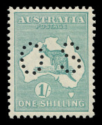 Kangaroos - Small Multiple Watermark : 1/- Blue-Green, perforated 'OS'; superbly centred MUH. BW:34b - $300. - 2