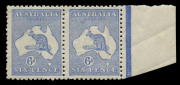 Kangaroos - Third Watermark : 6d Bright Blue Die II, horizontal pair with right margin, MUH, one unit with light gum bends. - 2