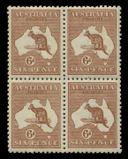 Kangaroos - Third Watermark : 6d Chestnut Die IIB, very well centred block (4), 3 MUH, 1 MVLH. Very fine & fresh. - 2