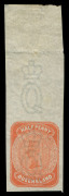 QUEENSLAND - Postal Stationery : POSTAL CARDS: &frac12;d William Bell Essay in orange with vertically-lined background and Reversed 'Q' of QUEENSLAND', on ungummed watermarked paper, marginal example from top of the sheet.