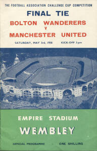 MANCHESTER UNITED: Programmes for the two FA Cup Finals either side of the Munich tragedy in Feb.1958. The programme for 1957 Final when Busby's Babes lost surprisingly to Aston Villa 2-1 (Wood the goalkeeper was injured in collision with McParland who sc