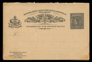QUEENSLAND - Postal Stationery : POSTAL CARDS:1891 UPU 1&frac12;d Reply Postal Card set of 6 Government Printer Essays on buff card comprising Message Halves in green, bistre or black, all roughly separated by hand, and Reply Halves in carmine, brown or salmon, - 6