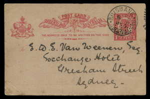 QUEENSLAND - Postal Stationery : POSTAL CARDS - OFFICIAL: 1909 Perf 'OS' Official Postal Cards printed for the Department of Lands utilising the design of the 1d Letter Card (example included), comprising 1910 used examples to Sydney or to Normanton, the 